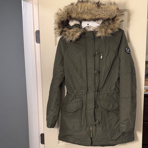 American Eagle Outfitters Jackets & Blazers - Olive Green Parka with Faux Fur Hood
